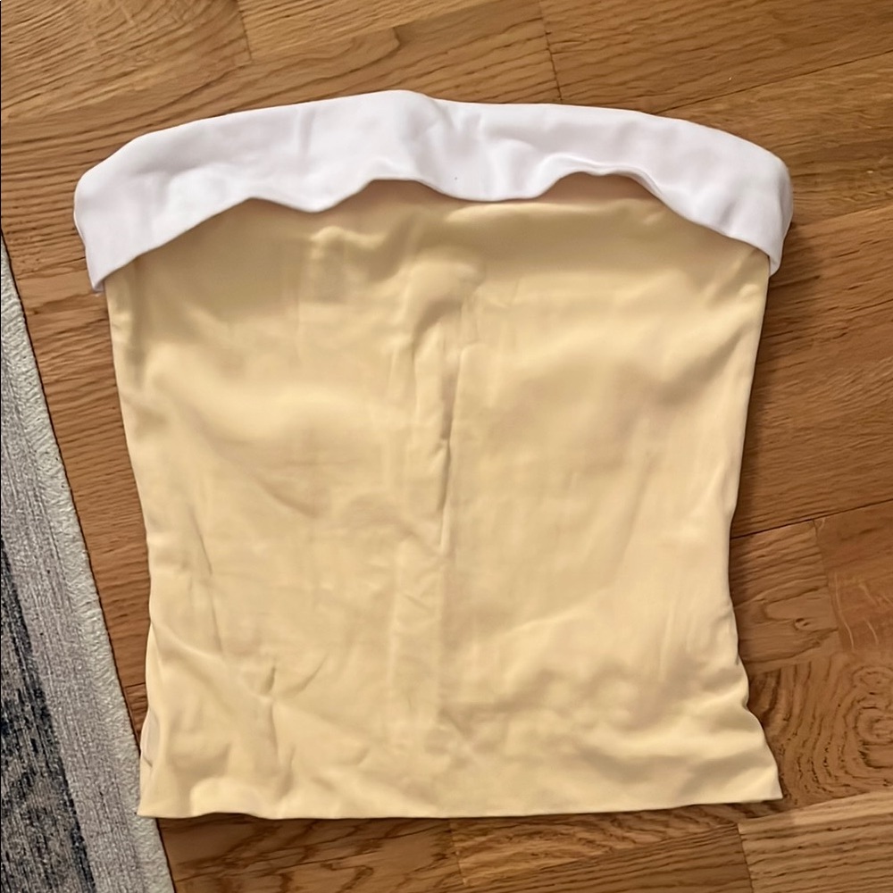 Yellow and White Strapless Top
